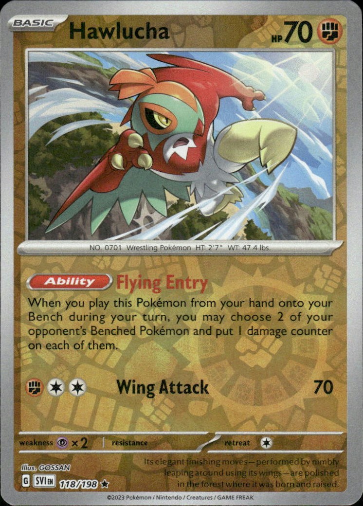 Hawlucha Scarlet & Violet Base Set 118/198 Rare Reverse Holo Pokémon — English