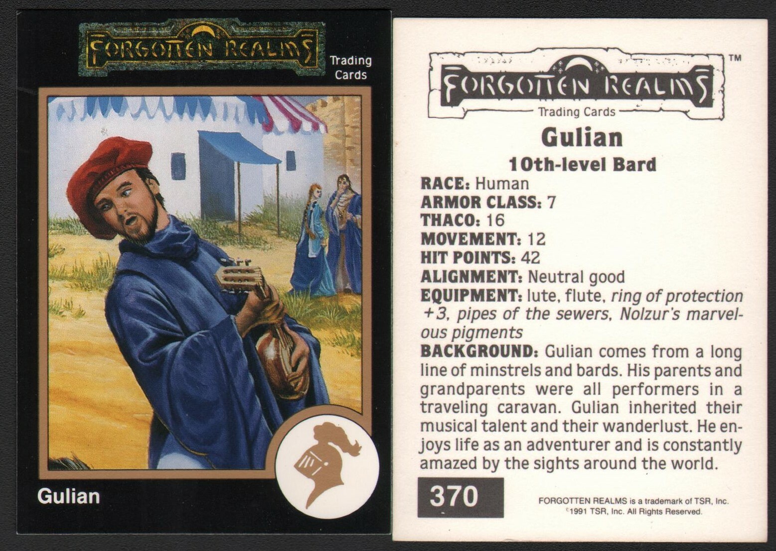 1991 TSR AD&D Gold Border RPG Fantasy Art Card #370 Dungeons & Dragons ~ Bardo