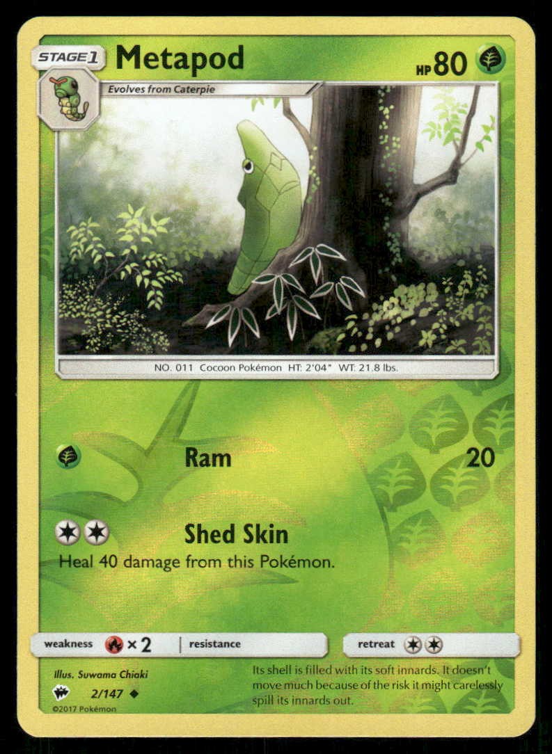 POKEMON METAPOD BURNING SHADOWS 2/147 REVERSE HOLO UC LP