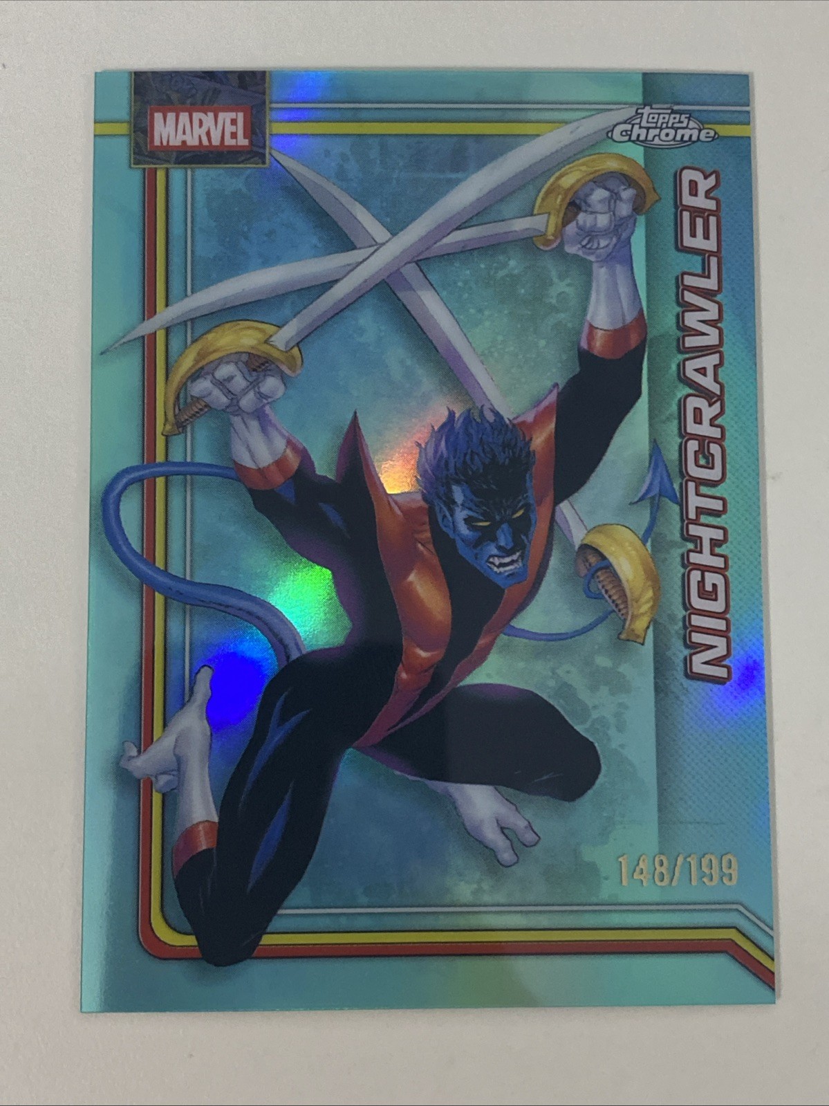 2026 Topps Chrome Marvel Comics Nightcrawler Aqua rifrattore /199 scheda