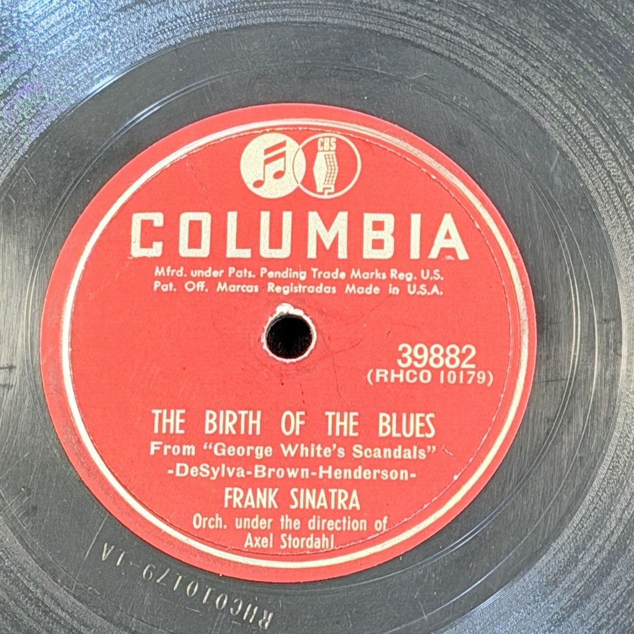 Frank Sinatra, "The Birth Of The Blues", 10" Shellac 78 RPM, Columbia 39882