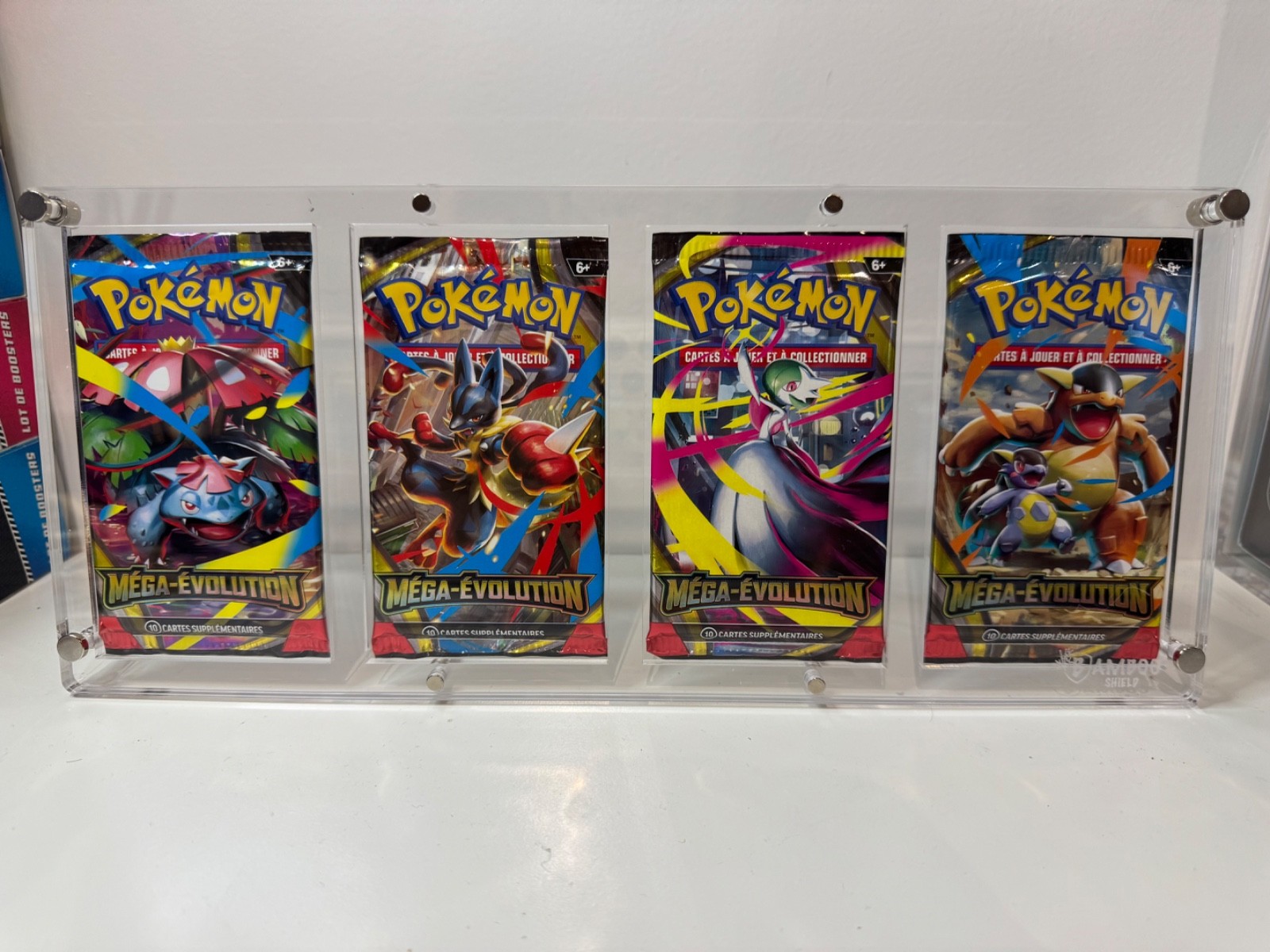 Pokemon Acrylic 4 Boosters Pack Frame Display Case Stand - Bamboo Shield