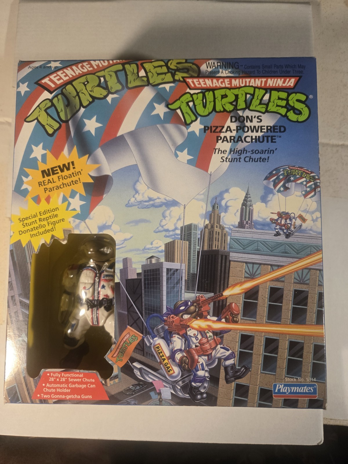 TEENAGE MUTANT NINJA TURTLES DON'S PIZZA PARACADUTE IN POLVERE 1992 NUOVO CON SCATOLA