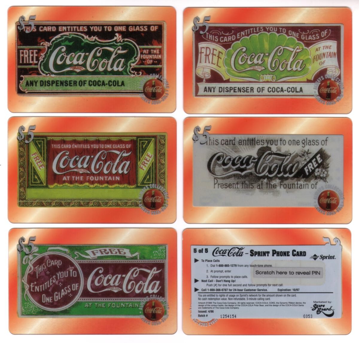 Coca-Cola '96 Incisione Acetato: Gratis Coke Campionamento Coupons Set D 5 Phone