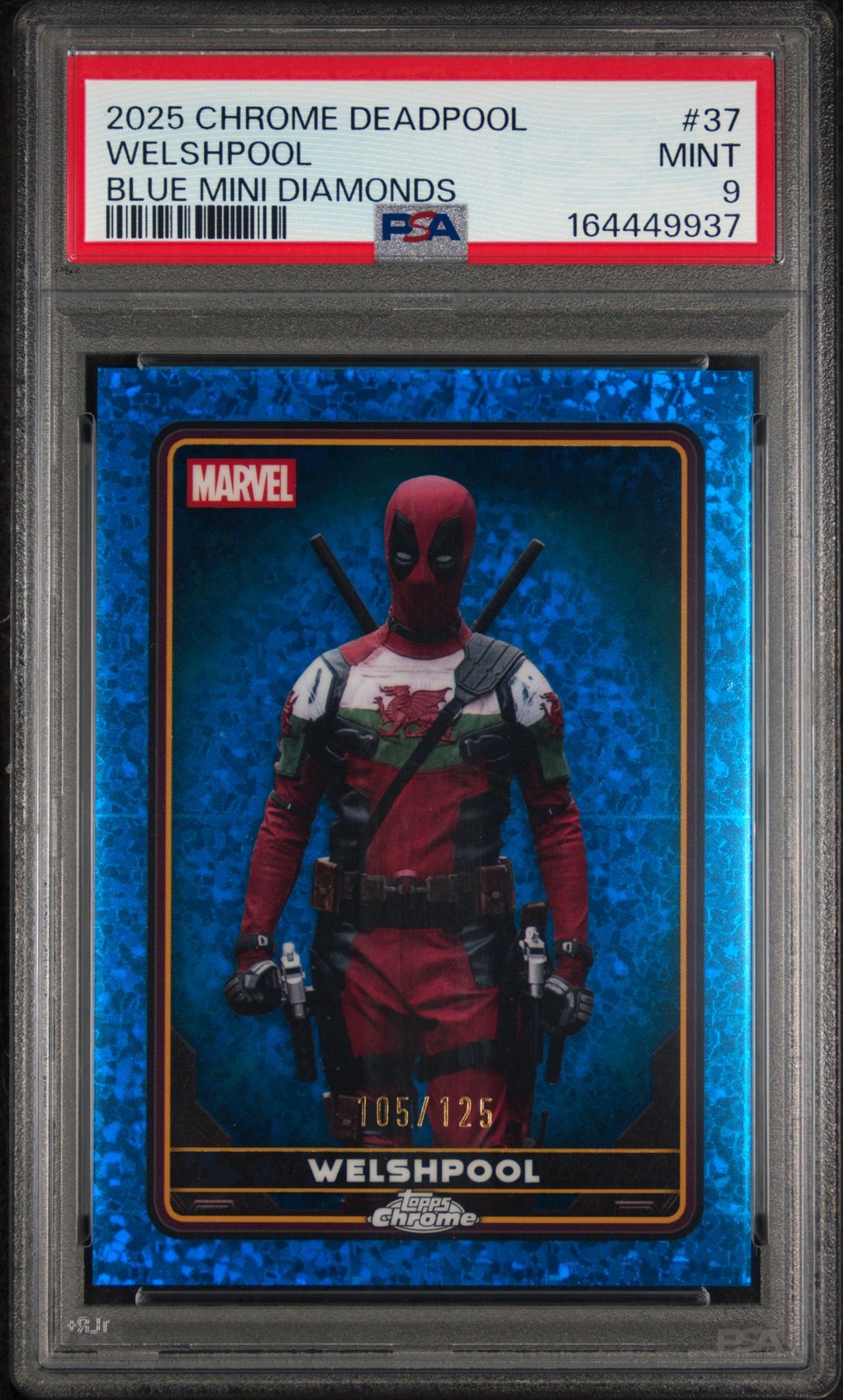 2025 TOPPS CHROME DEADPOOL BLUE MINI DIAMONDS #37 WELSHPOOL 105/125 PSA 9