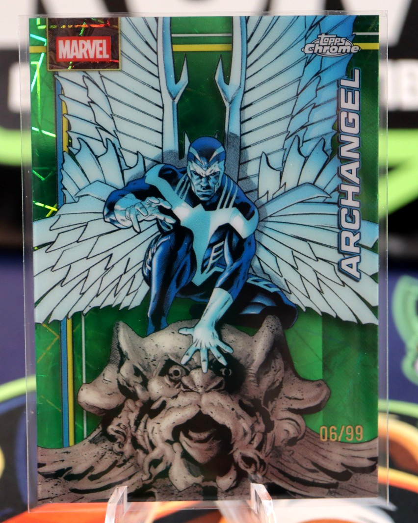 2026 Topps Chrome Marvel Archangel #105 SP rifrattore lazer verde #06/99