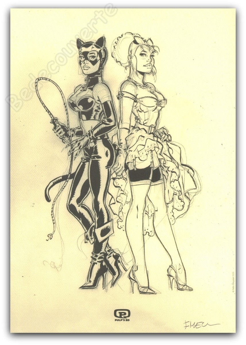 Ex-libris Félix Meynet Mirabelle Hommage Catwoman signé 21x29,7 cm