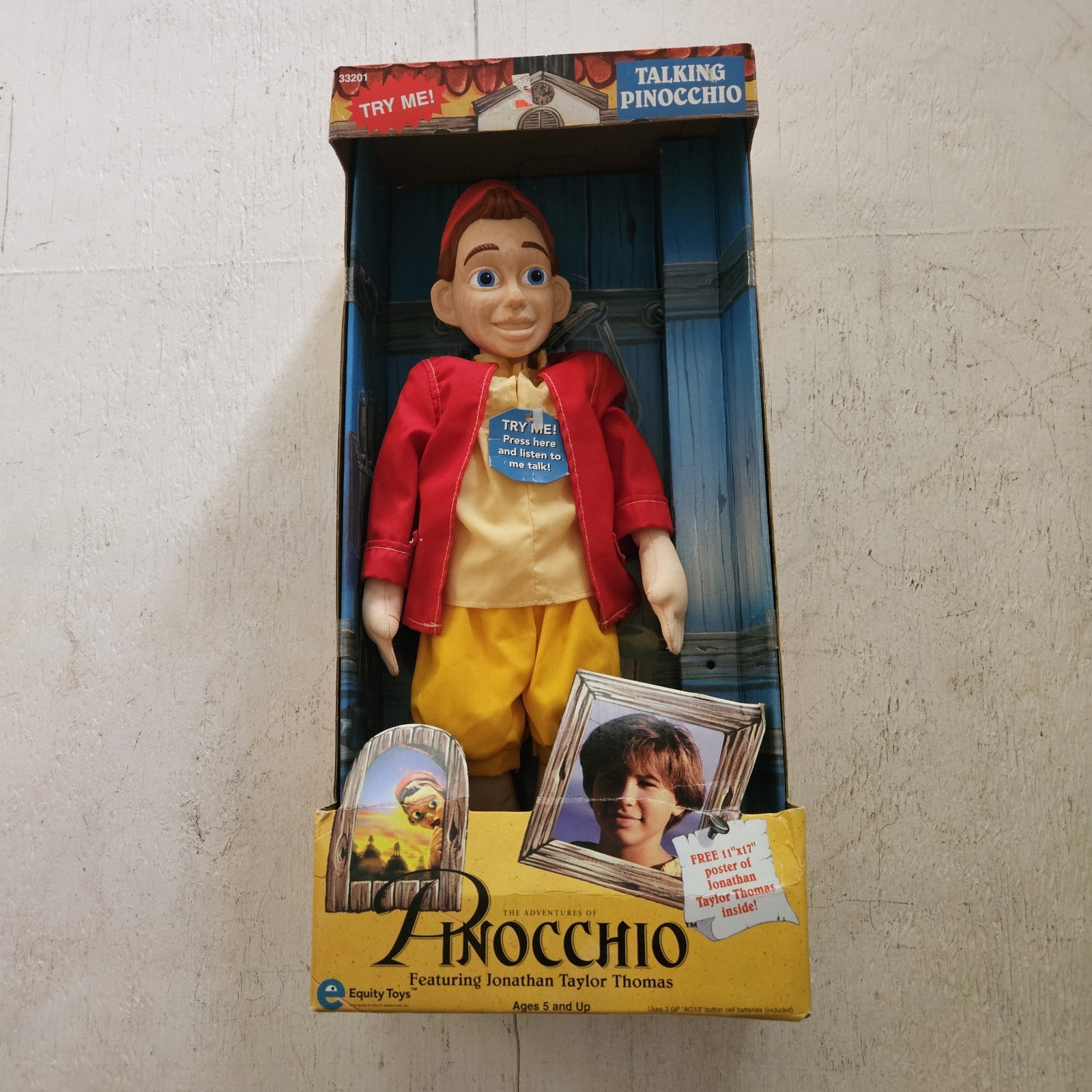 TALKING PINOCCHIO + JONATHAN TAYLOR THOMAS POSTER 1996 NEW LINE CINEMA MIB 12”