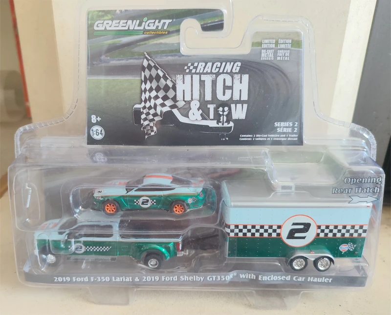 Greenlight - 2019 Ford F-350 Lariat & Ford Shelby GT350R with Enclosed Car Hauler - Gulf - CHASE