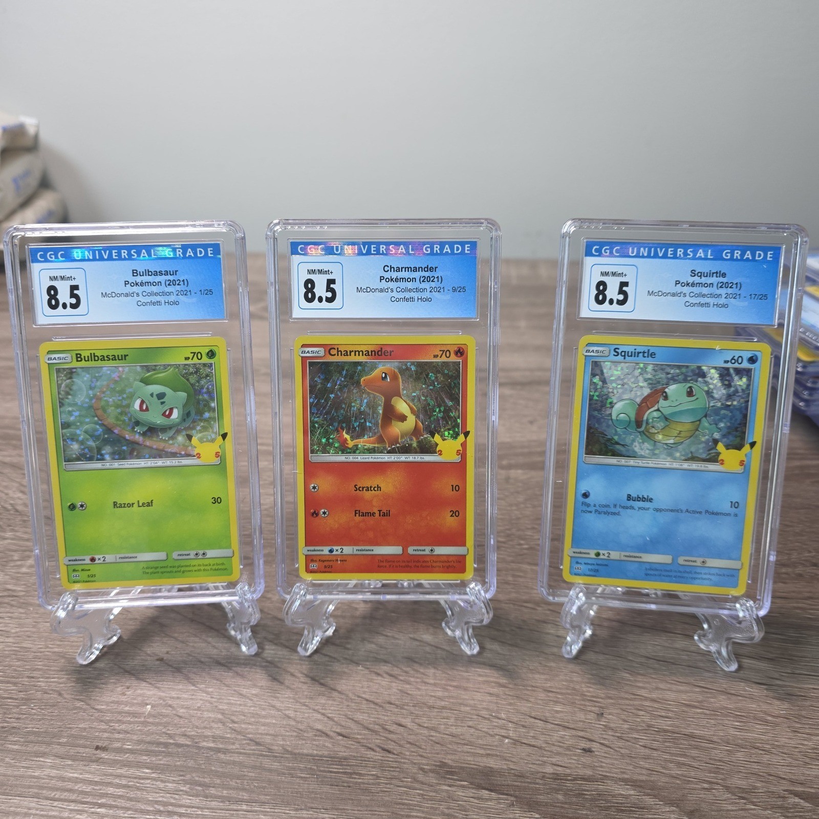 Pokemon Collezione McDonalds 2021 Confetti Holo Starters CGC 8.5 Set Bulbasaur
