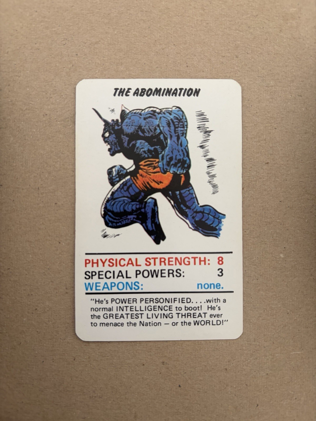 The Abomination 1977 Marvel Super Heroes Card Excellent Condition 