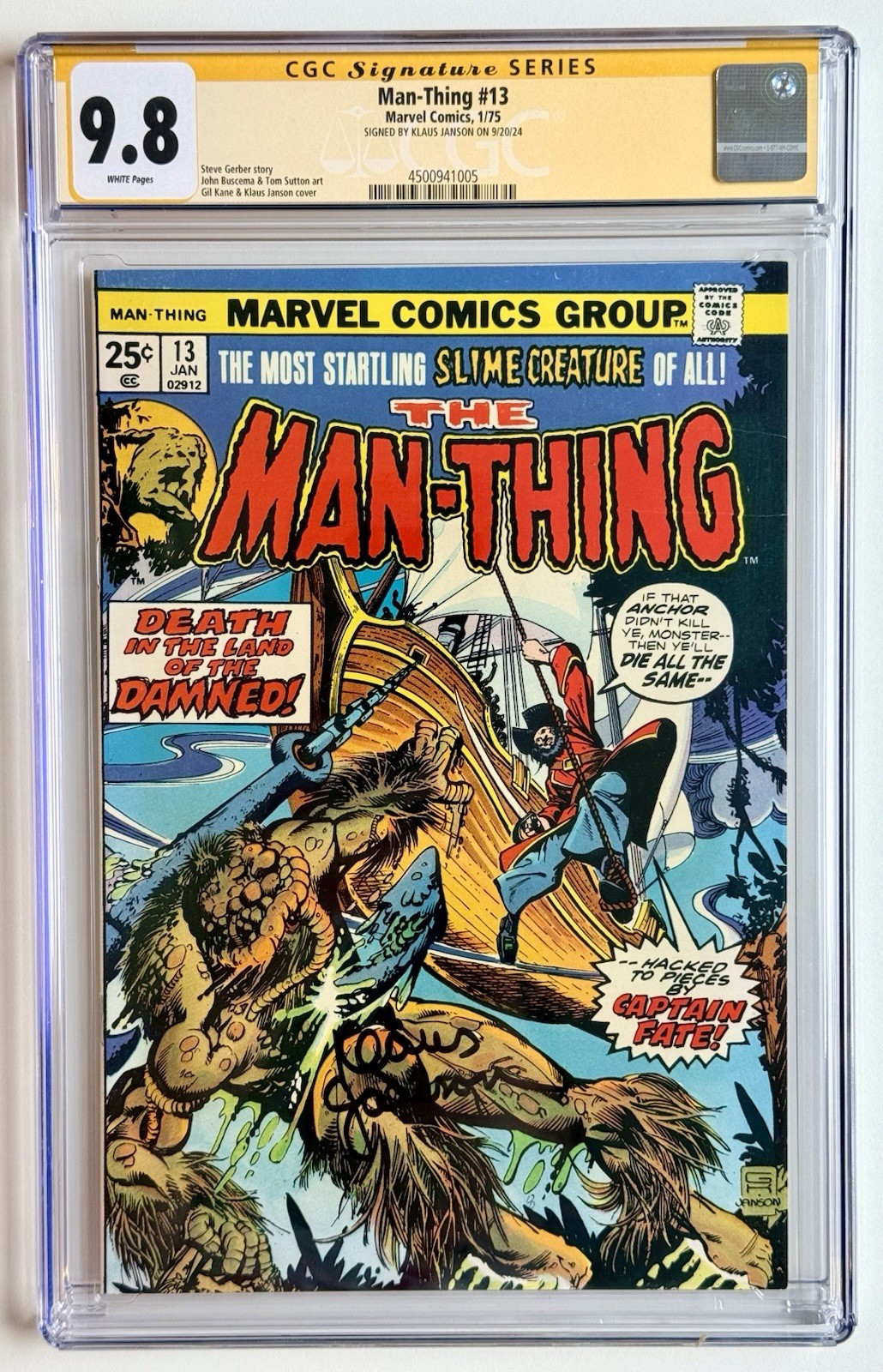 MAN-THING  #13 ◉ CGC 9.8 * JANSON SIGNED * 1975 * 1ST CAPTAIN FATE * 1 Of 1  👀