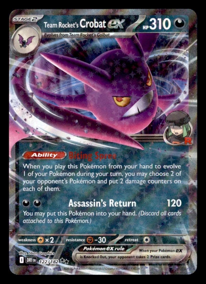 Team Rocket's Crobat ex Holo Double Rare SV10: Destinated Rivals 122/182 quasi nuovo