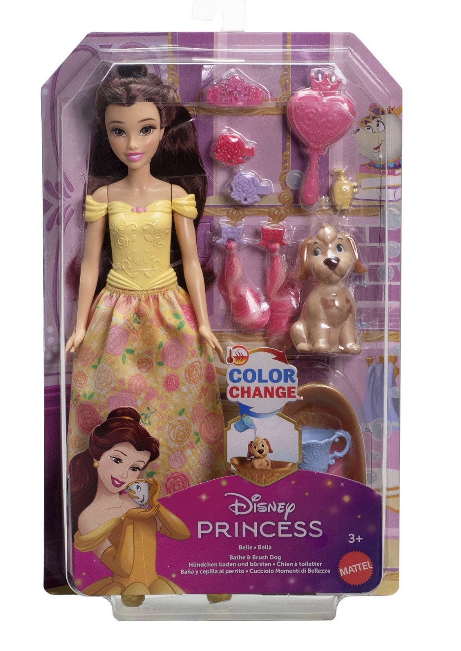 ⭐️Disney Princess Belle Set Bambola per Cani con Bagno e Spazzola Cambia Colore 