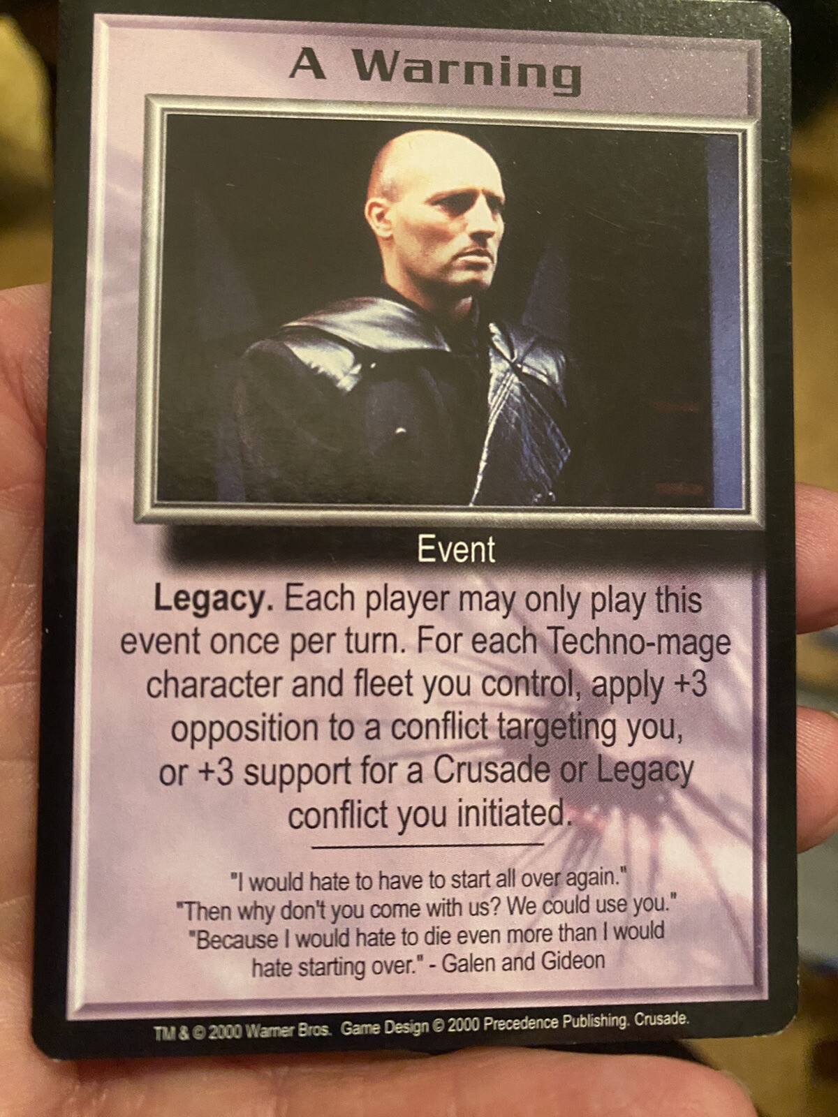 A WARNING BABYLON 5 CCG COLLECTORS CARD NEAR MINT CRUSADE UNPLAYED PRECEDENCE