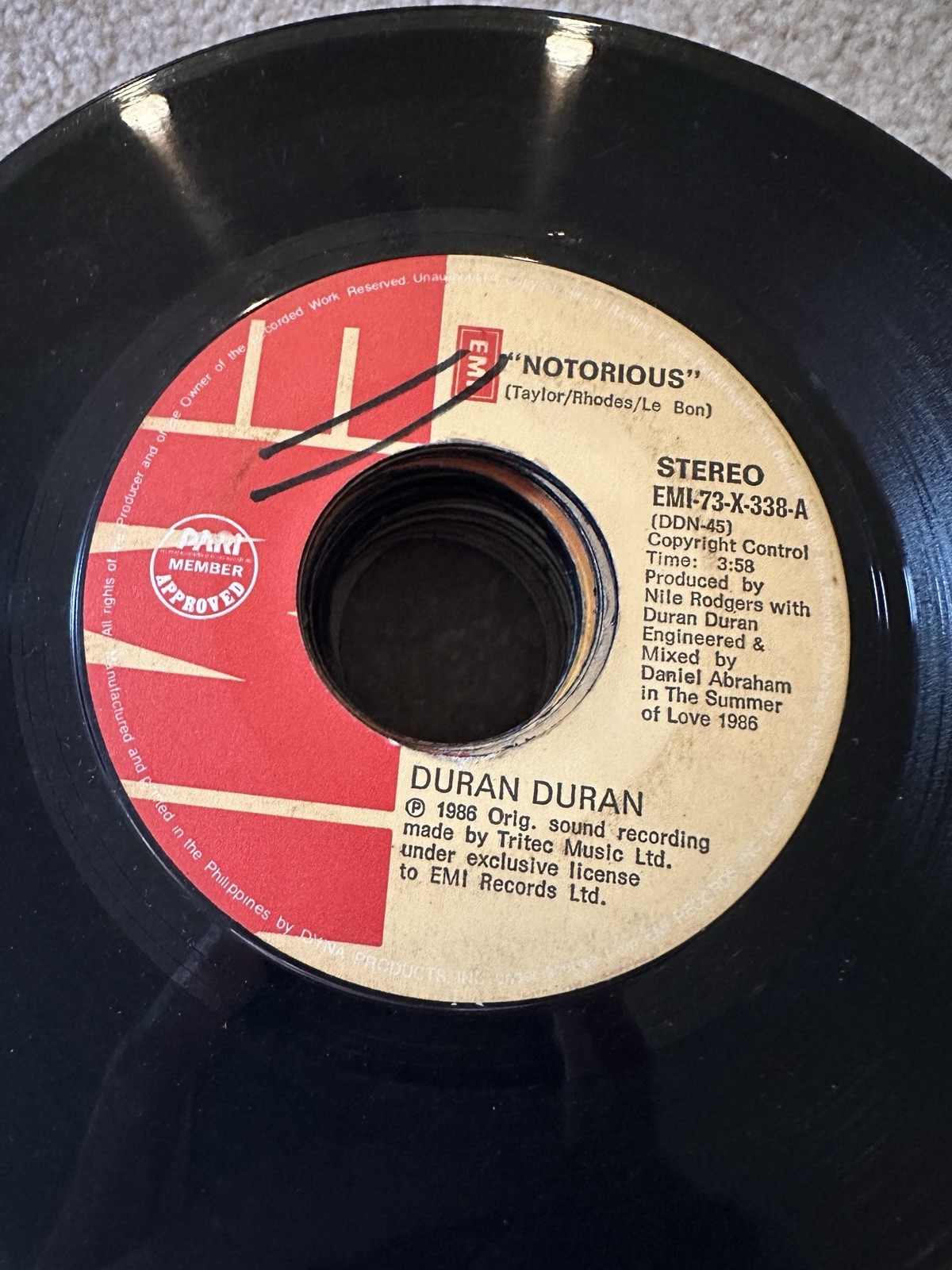 Duran Duran 45 rpm Philippines 7" Notorious