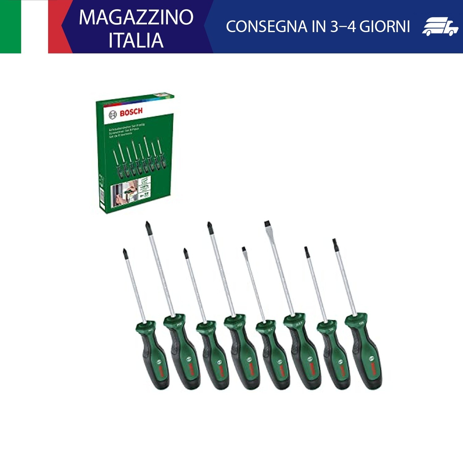 Bosch Home and Garden Set di Cacciaviti da 8 Pezzi, Cacciaviti, Acciaio S2, Rive