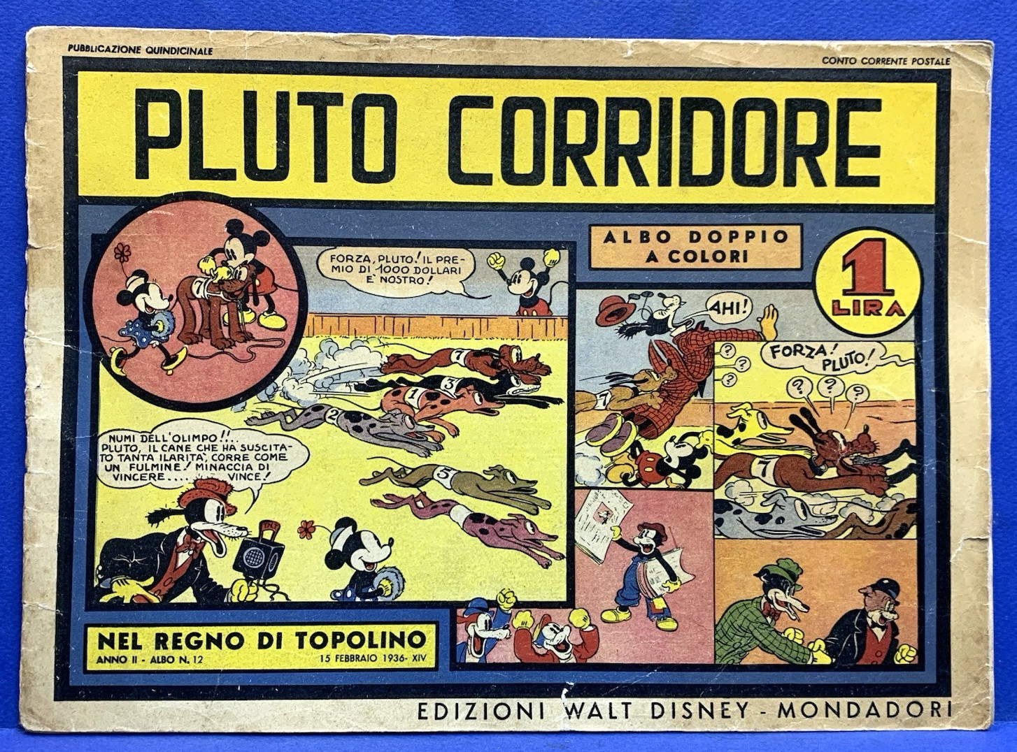 PLUTO CORRIDORE  Nel Regno di Topolino 12 DISNEY 1936 originale buono