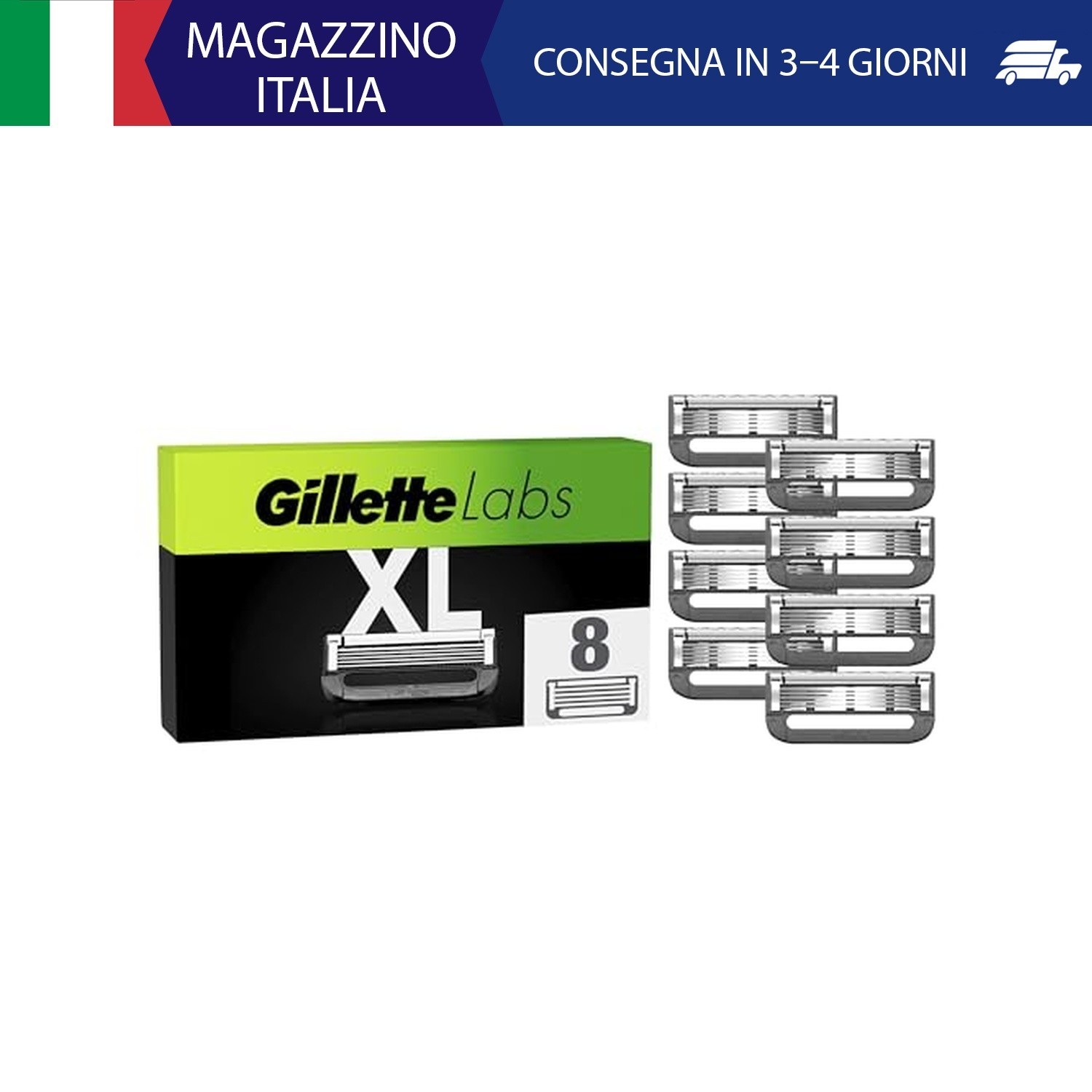Gillette Labs 8 Lamette da Barba di Ricambio a 5 Lame per il Rasoio Barba Manual