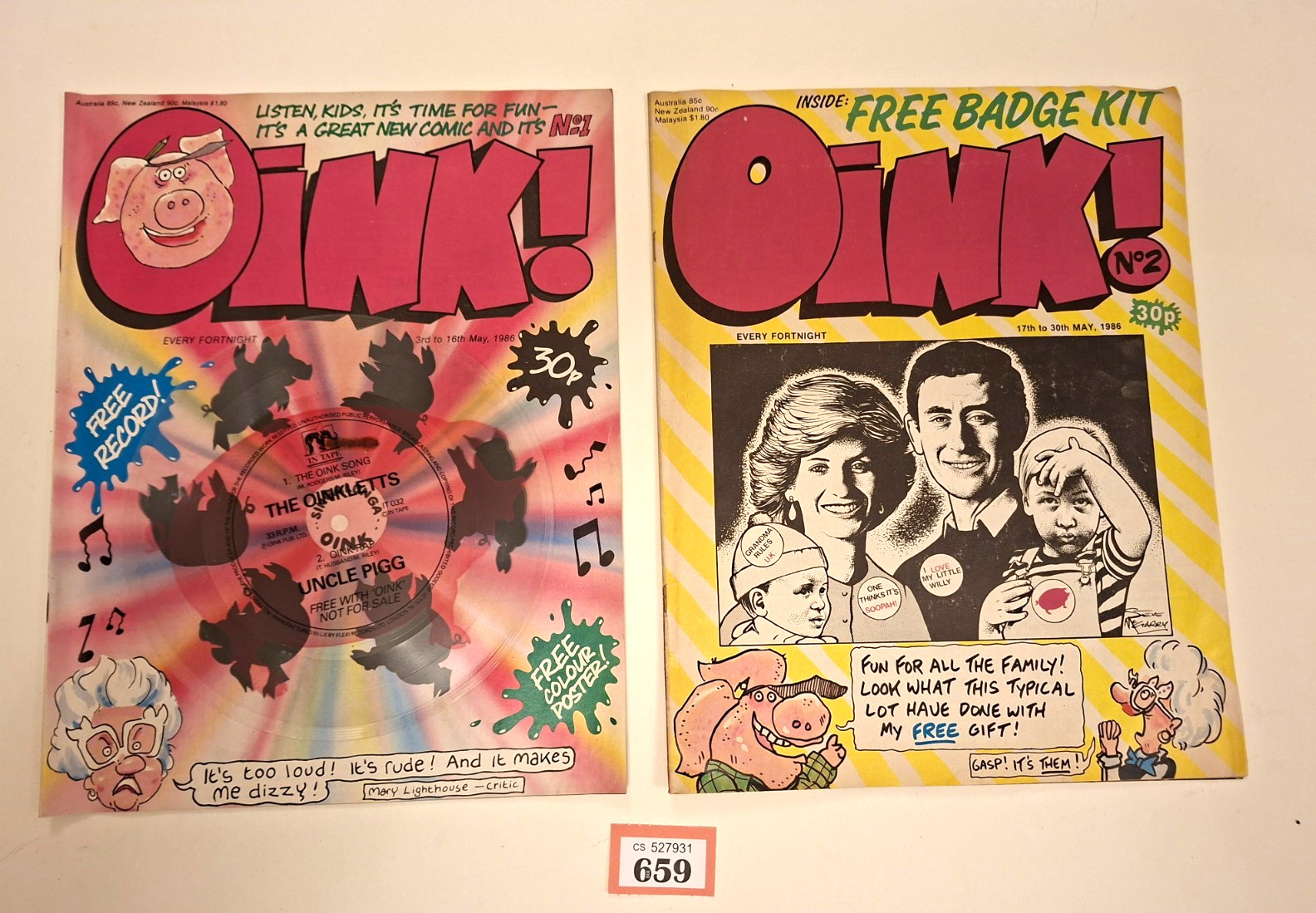 OINK COMIC. 1st & 2nd Issues, May 1986, with free record and free posters (R659)