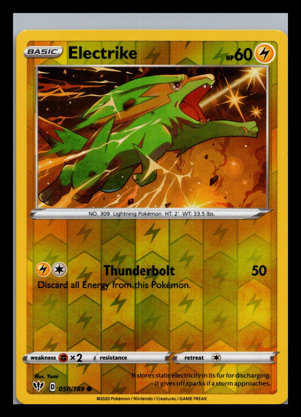 Electrike 058/189 Oscurità Comune Incendio Pokemon Reverse Holo Giocato Leggermente
