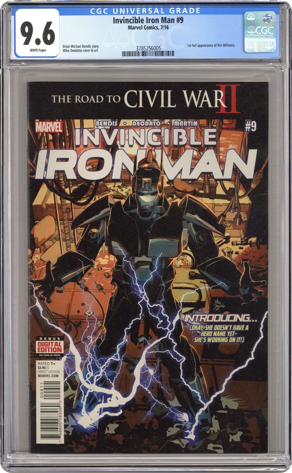 Invincible Iron Man #9A Deodato CGC 9.6 2016 3785256005 1st Riri Williams