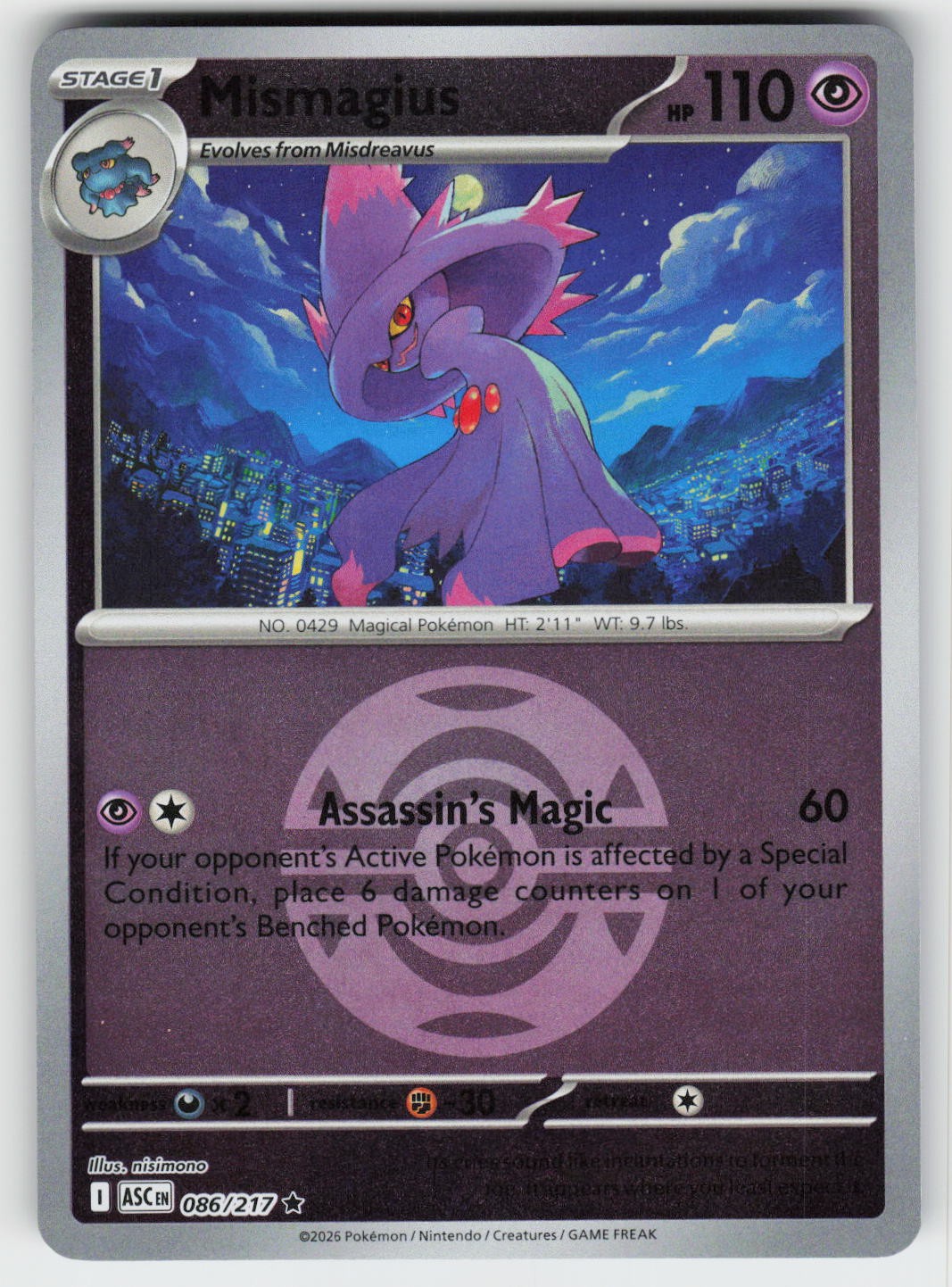 Mismagius (Dusk Ball) Reverse Holo Rare ME: Ascended Heroes 086/217 NM