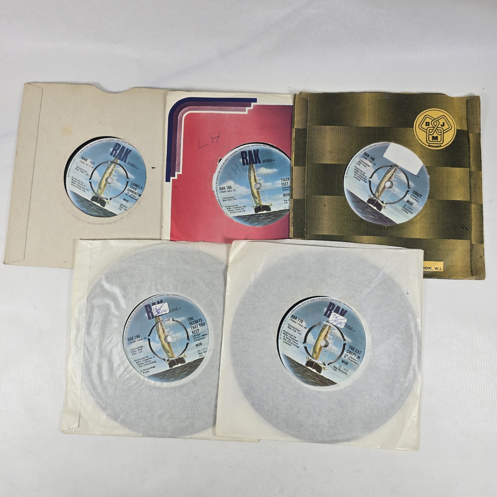 Mud 7" Single Vinyl Record Bundle Lot Tiger Feet Lonely This Christmas RAK VG+