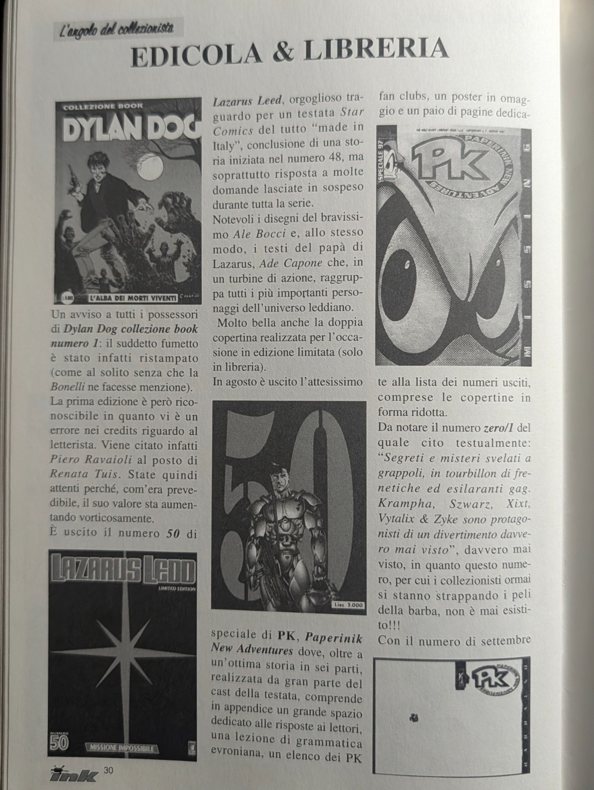 INK Fanzine DYLAN DOG Errore 9/1997 Bram Stoker Dracula Lazarus Ledd Terenghi