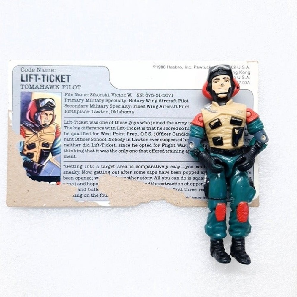 Vintage GI Joe Lift Ticket 1986 action figure V1 w/ index file card Hasbro toy