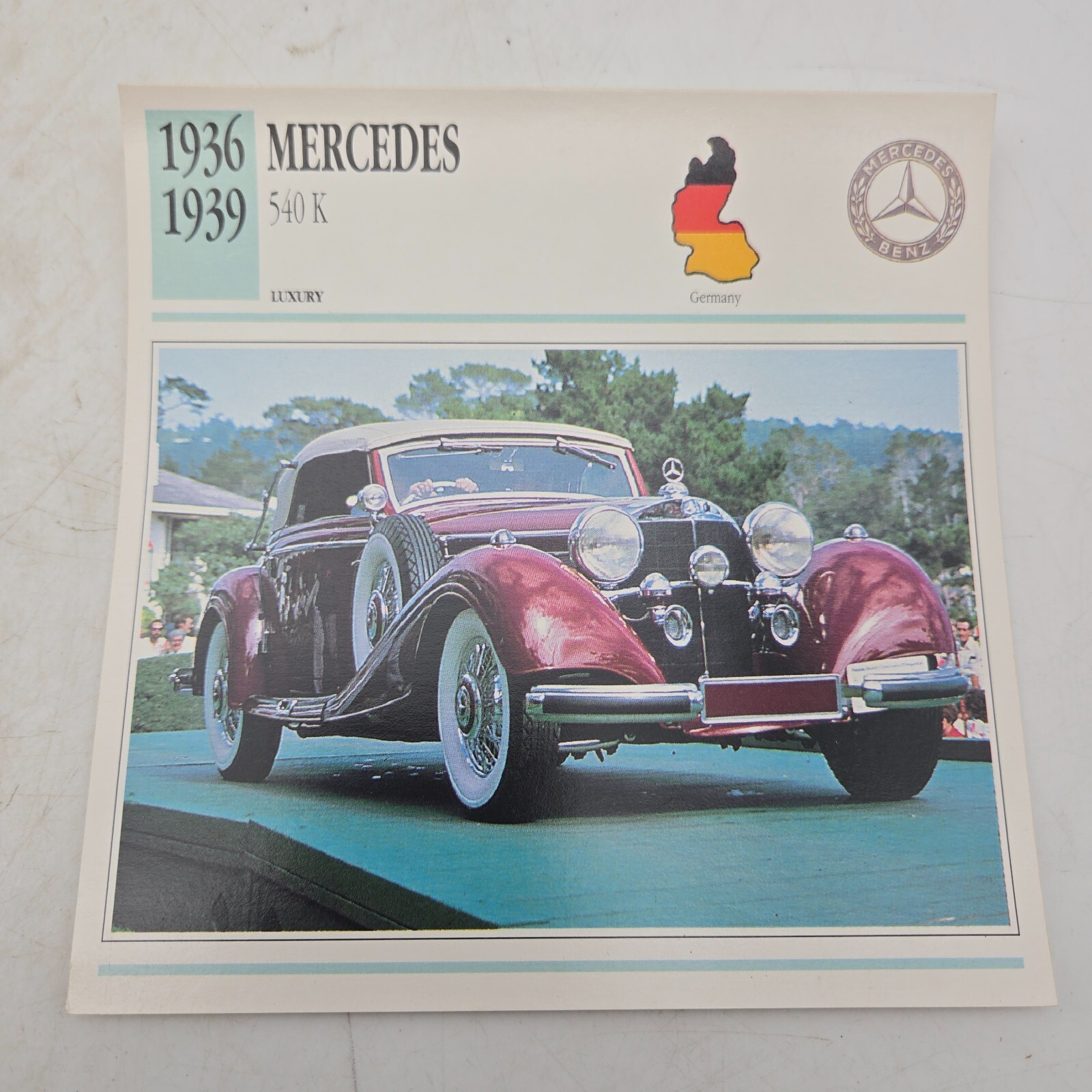 1936 1939 Mercedes 540 K Sport Classic Cars Collectors Club Card 90's VTG