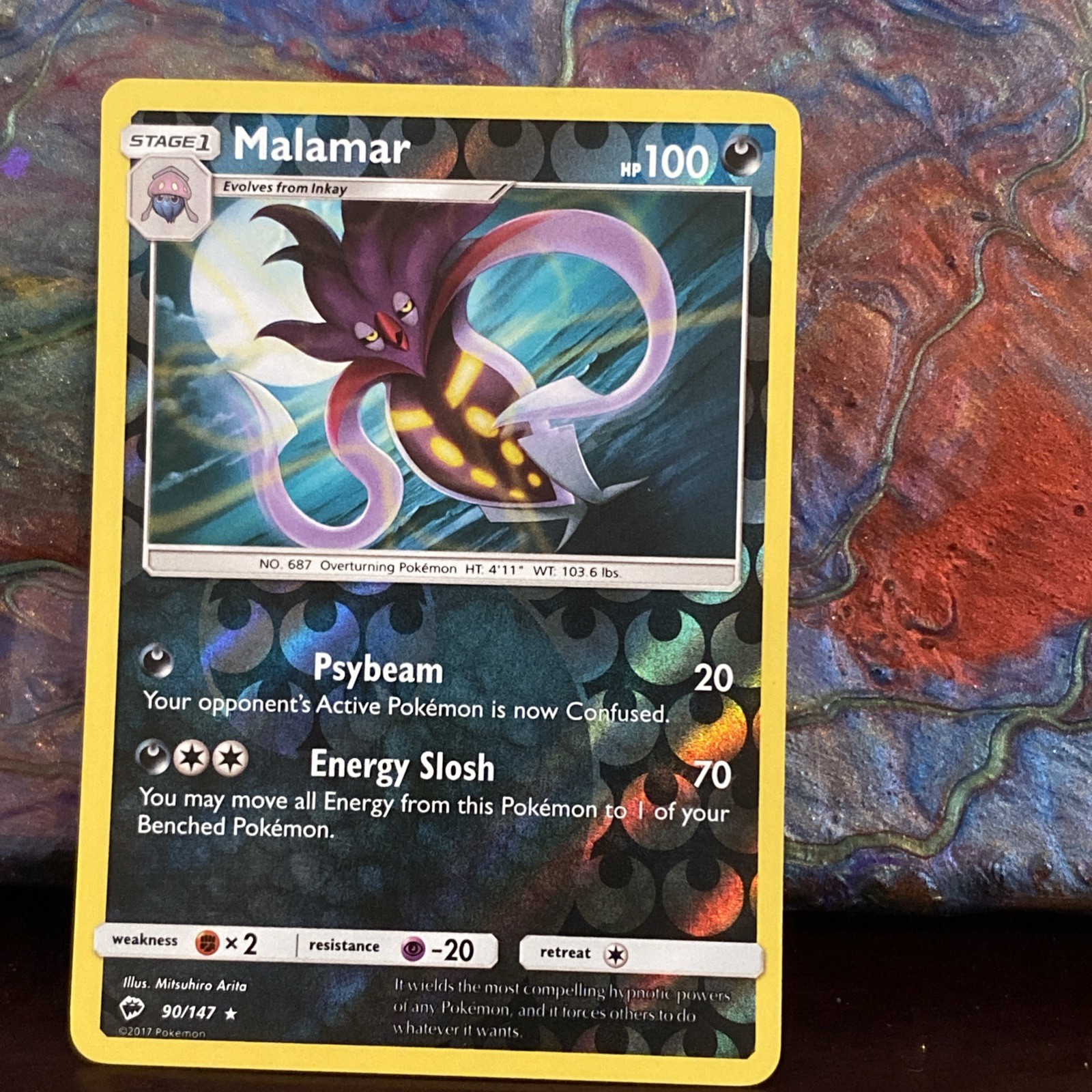 2017 POKEMON BURNING SHADOWS MALAMAR 90/147 REVERSE HOLO (RARA) CARTA POKEMON TCG