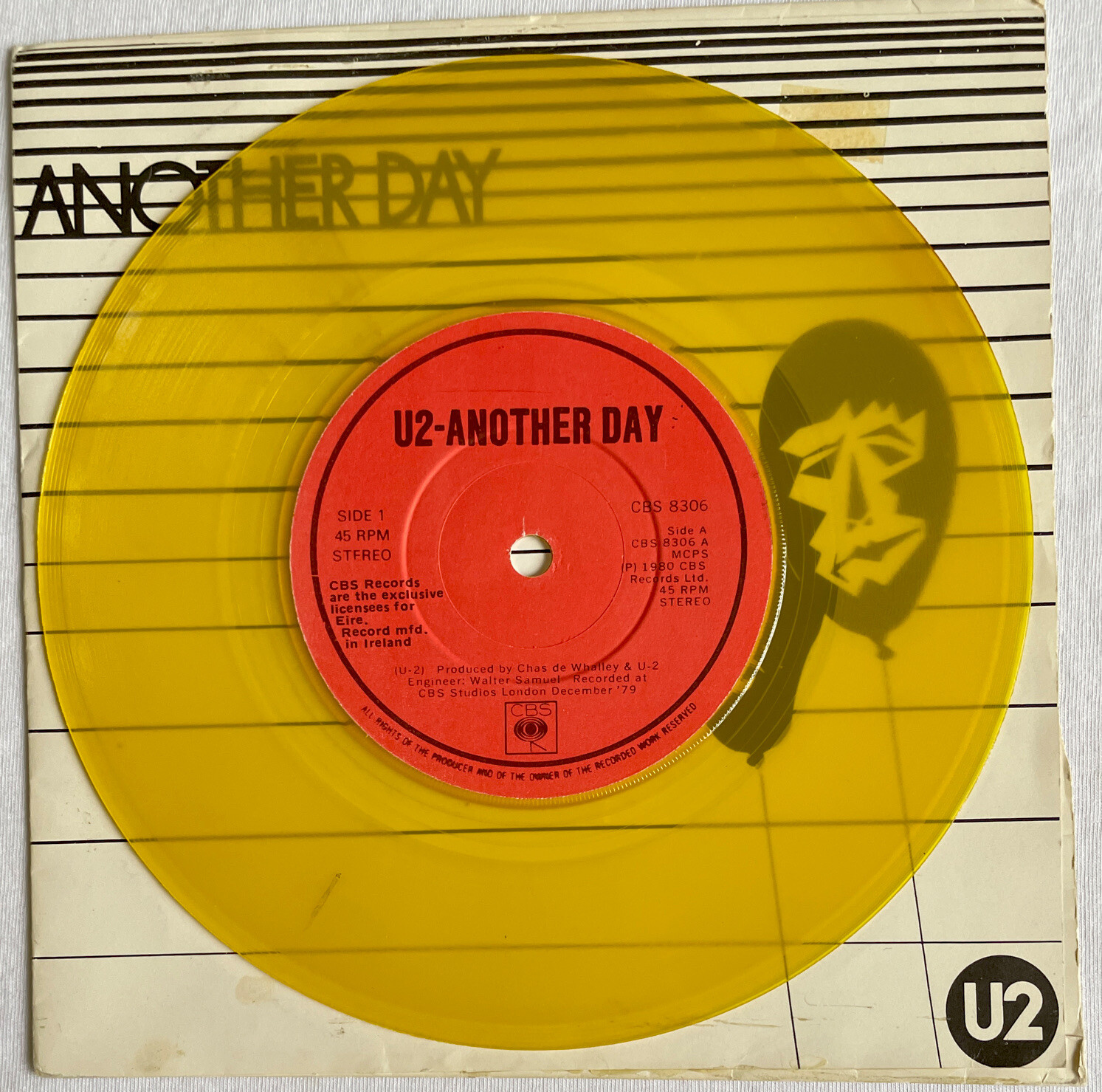 U2 -Another Day- Very Rare Irish Yellow Vinyl CBS label 7" with Sleeve (Record)
