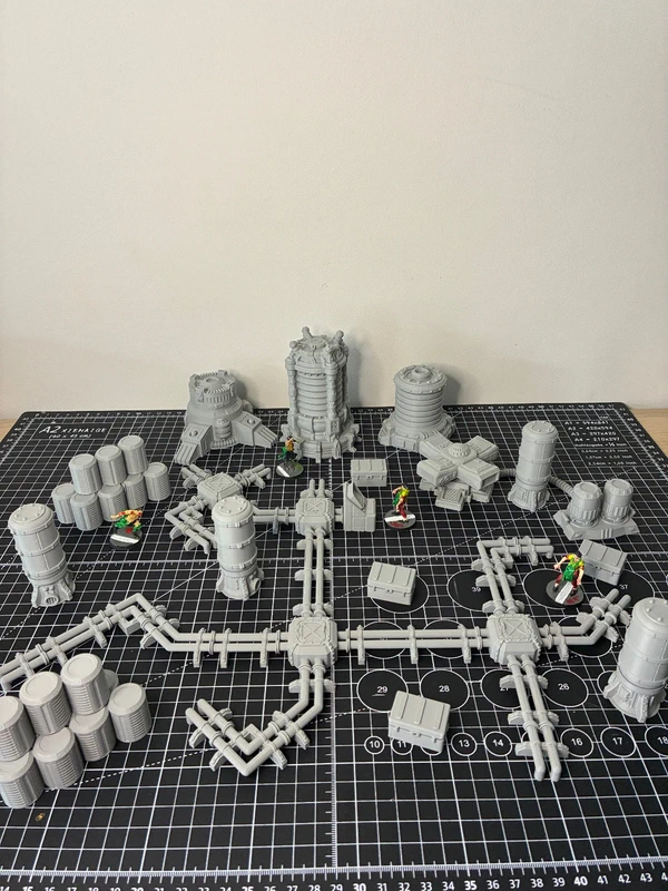 Terrain wargame 32mm - pipeline avec stockage production d'énérgie SciFi Star Wars Legion Tatooine