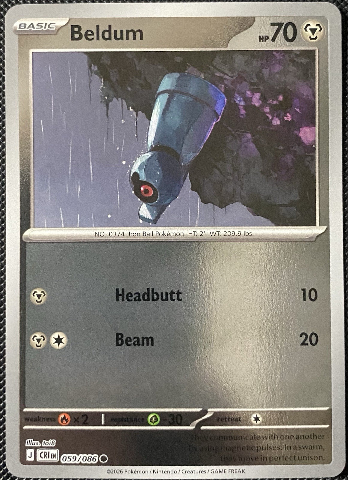 Beldum 059/086 Me04: Chaos Rising Reverse Holo NM Pokémon