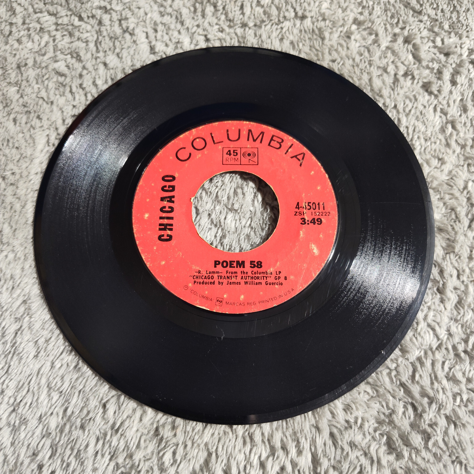 Chicago 45 RPM 7" Vinyl Beginnings / RARE B side POEM 58, 1969 VG+