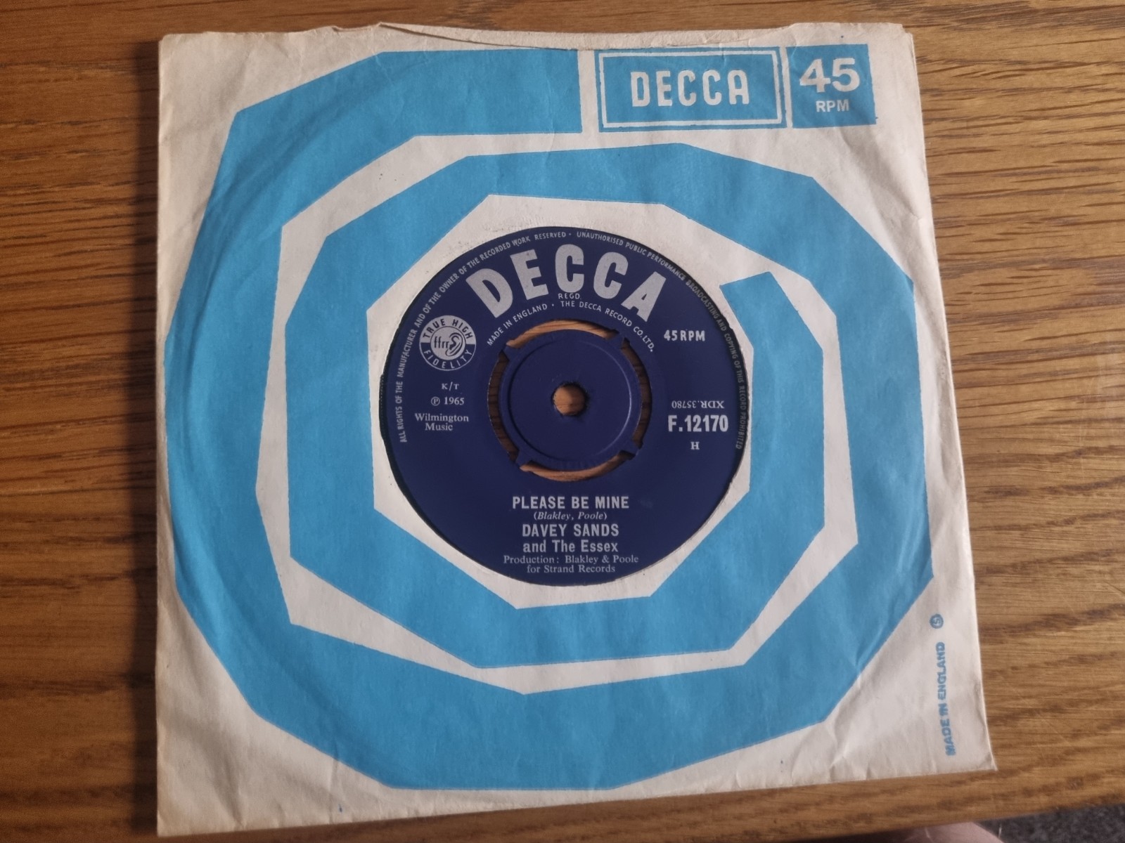Davey Sands & The Essex ‎– Please Be Mine 1965 Decca ‎F.12170 7” Rock Rarity