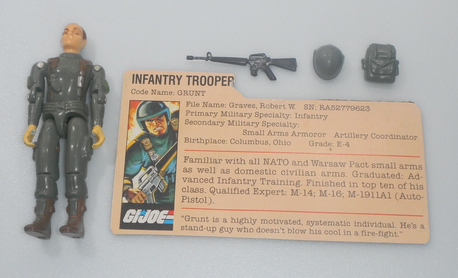 Grunt v1 G.I. braccio dritto 1982 vintage Figurina completa GI Joe 3,75 ARAH - rotta
