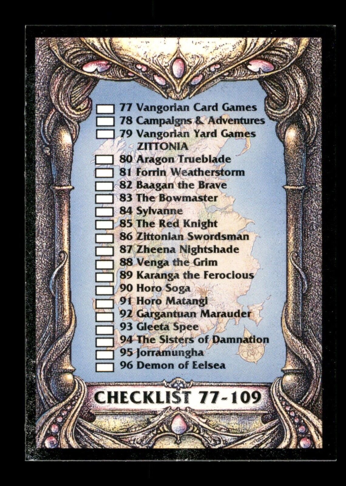 Checklist 77-109 109 Battlecards 1993 Merlin Steve Jackson Trading Card TCG CCG