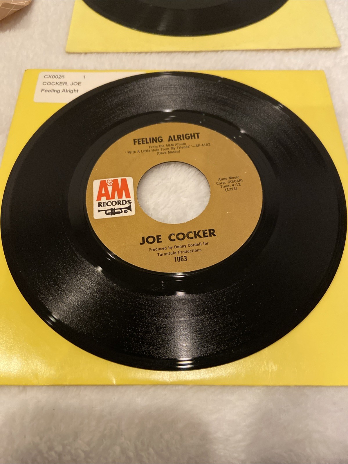 45 RPM-Joe Cocker-Feeling Alright/Sandpaper Cad.-Excellent Vinyl-Play Tested
