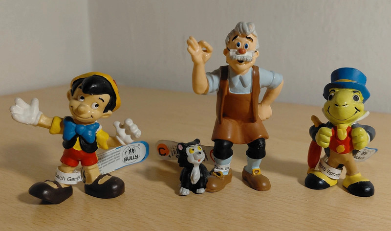 Lotto 3 Figure Pinocchio Disney Bullyland - Pinocchio Geppetto Figaro Grillo - Con Etichette Raro