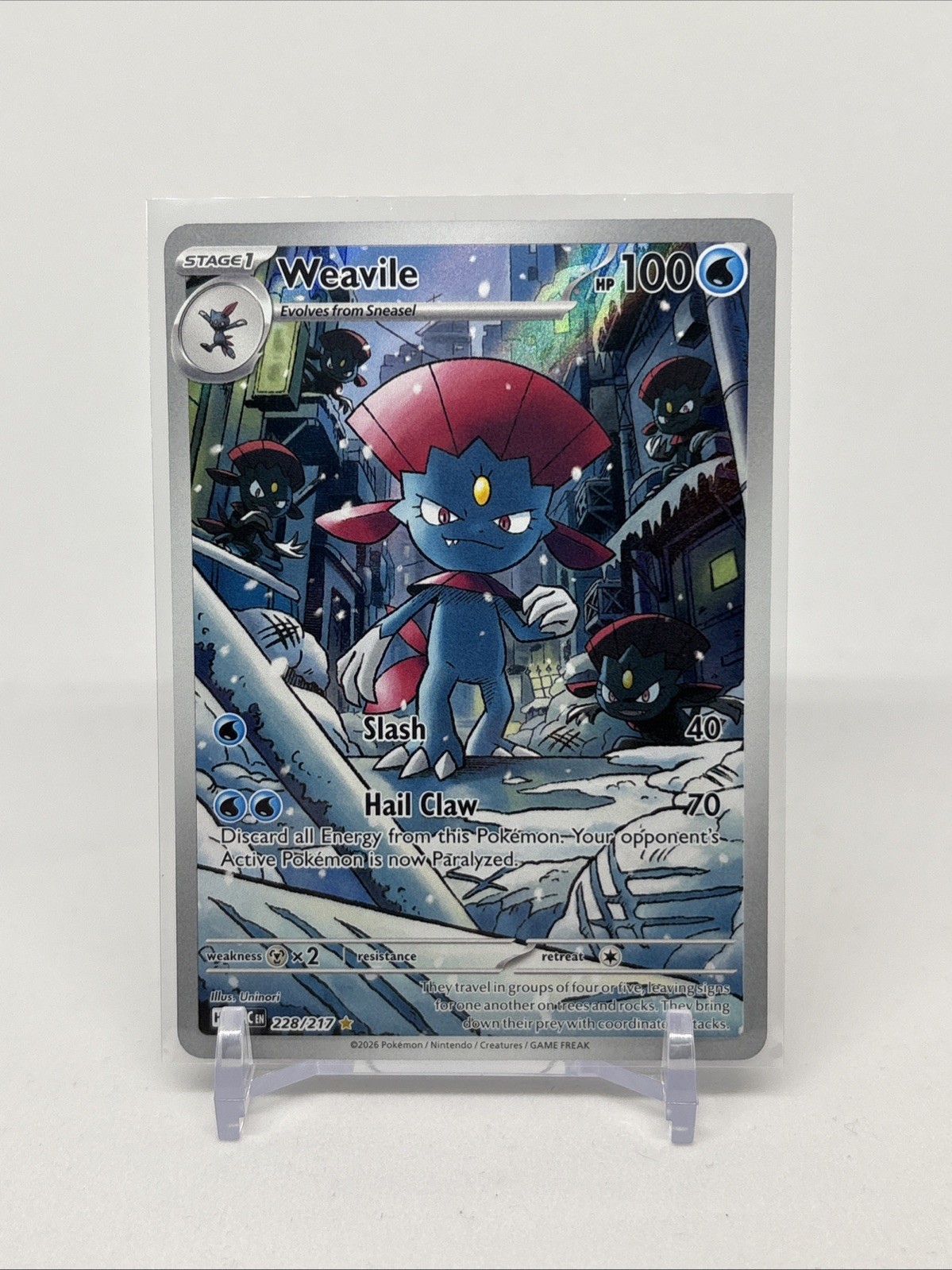 2026 Pokemon Eroi Ascesi Weavile #228/217 Illustrazione Rara IR Holo Card NM