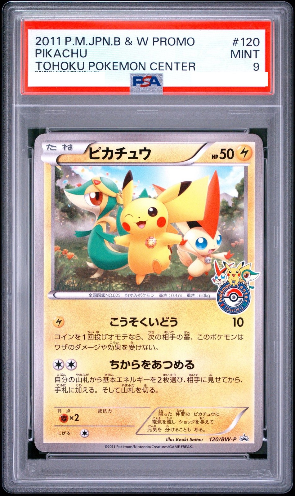 PSA 9 Pikachu Promo 120/BW-P Japanese Tohoku Pokemon Center 2011 BW Pokemon Card