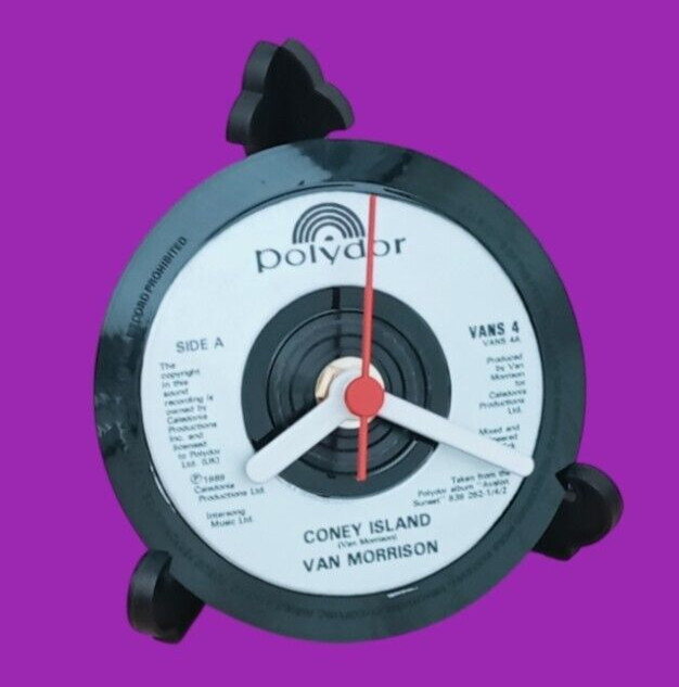 VAN MORRISON CLOCK Desk Table Top CLOCK Upcycled Vinyl ROCK SINGLE Record 4"