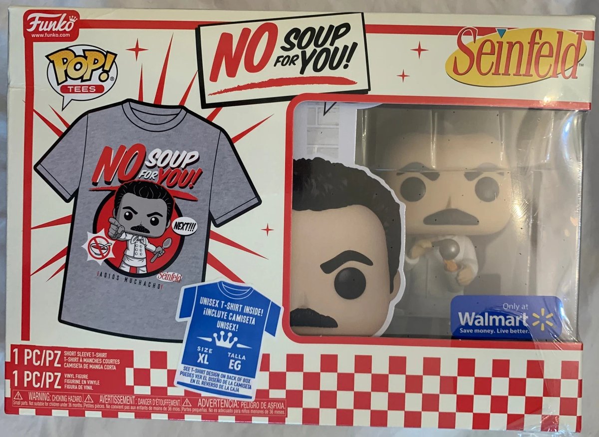 T-shirt maglietta statuina vinile nazista zuppa Funko Seinfeld SIGILLATA box set XL Walmart