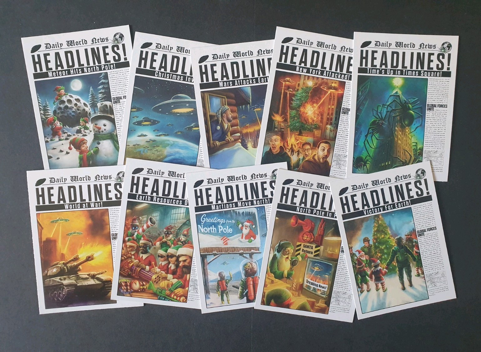 Topps 2026 Mars Attacks Christmas HEADLINES 10 CARD SET HL1-HL10