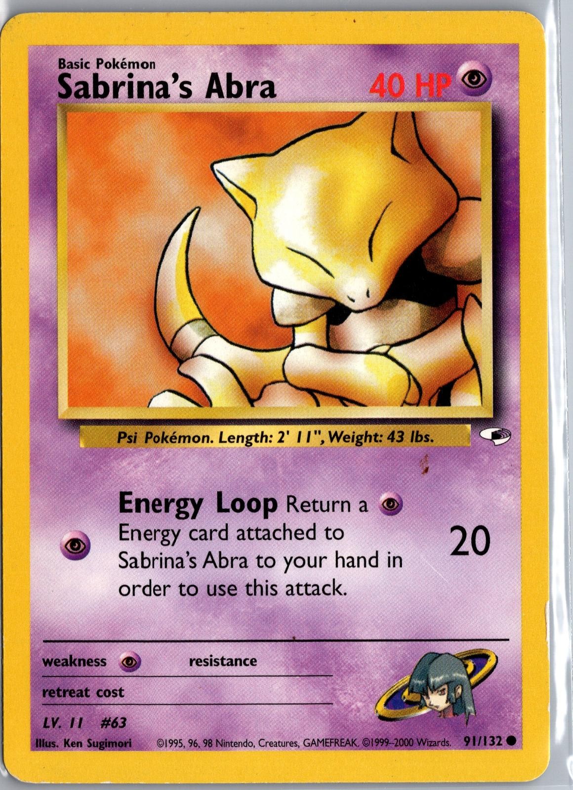 Sabrina's Abra 91/132 Eroi della Palestra Comune Pokemon Illimitato Giocato Moderatamente