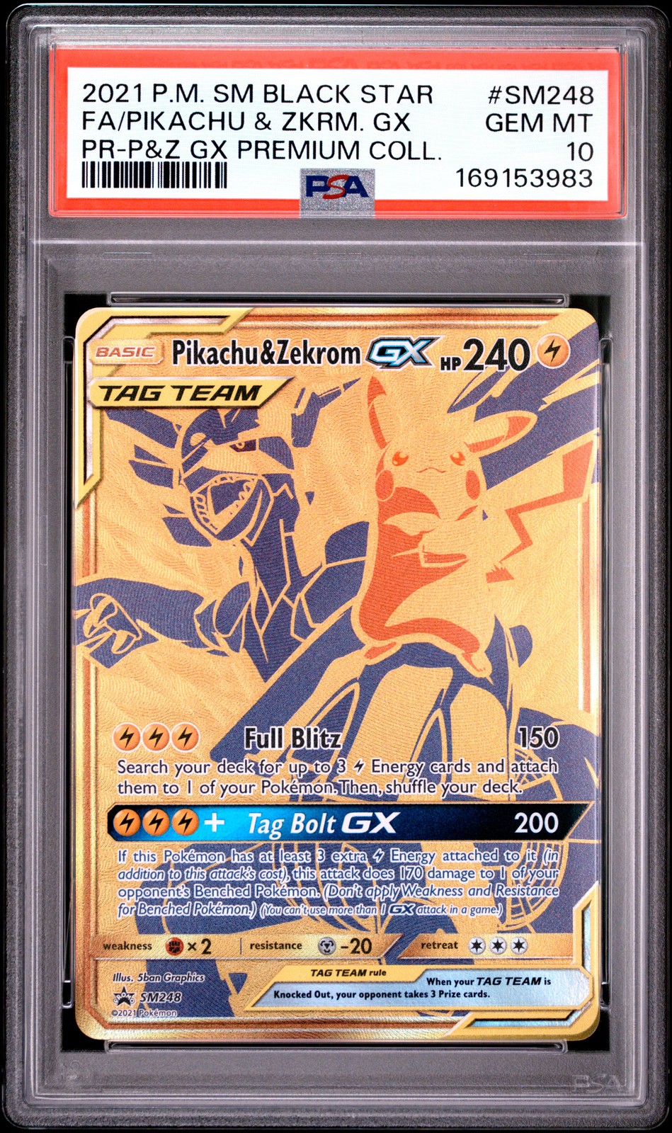 2021 POKEMON SM BLACK STAR PROMO #SM248 FULL ART/PIKACHU & ZEKROM GX PSA 10