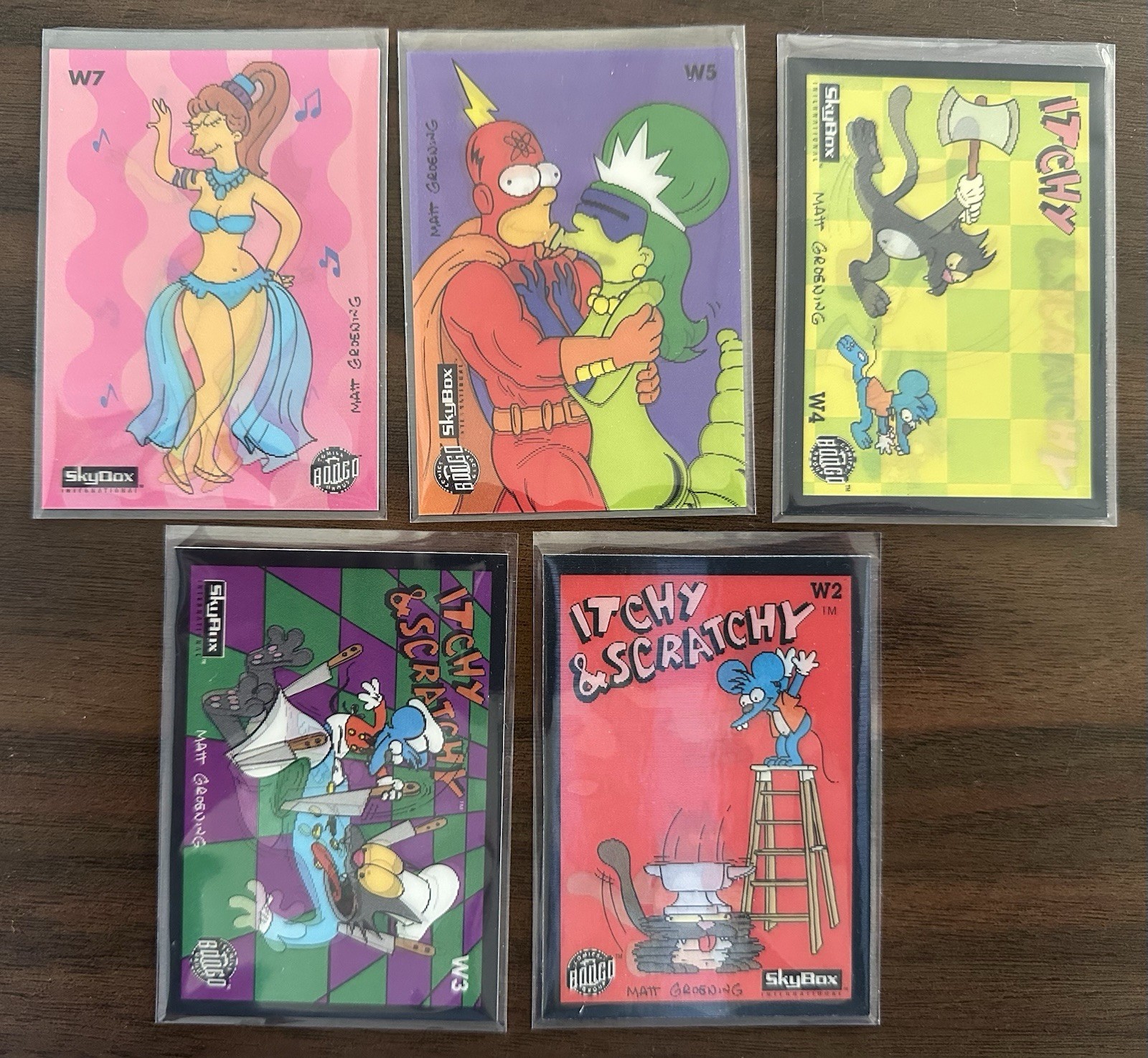 1993 & 1994 Simpsons, Wiggle Lenticular Lot, 1993- W2 W4, 1994- W3 W5 W7, EX/NM