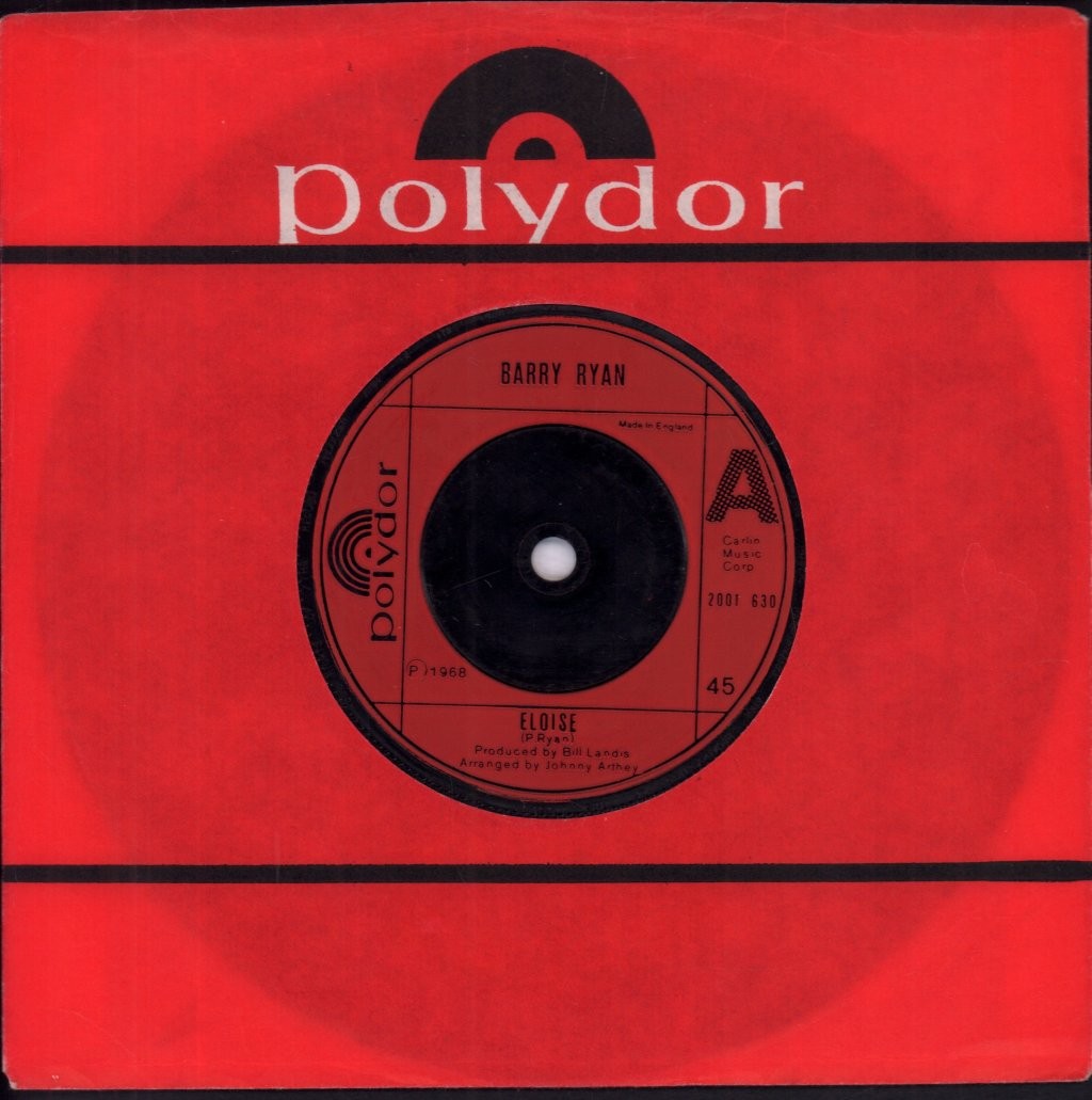 Barry Ryan Eloise 7" vinyl UK Polydor 1976 red injection label design in company